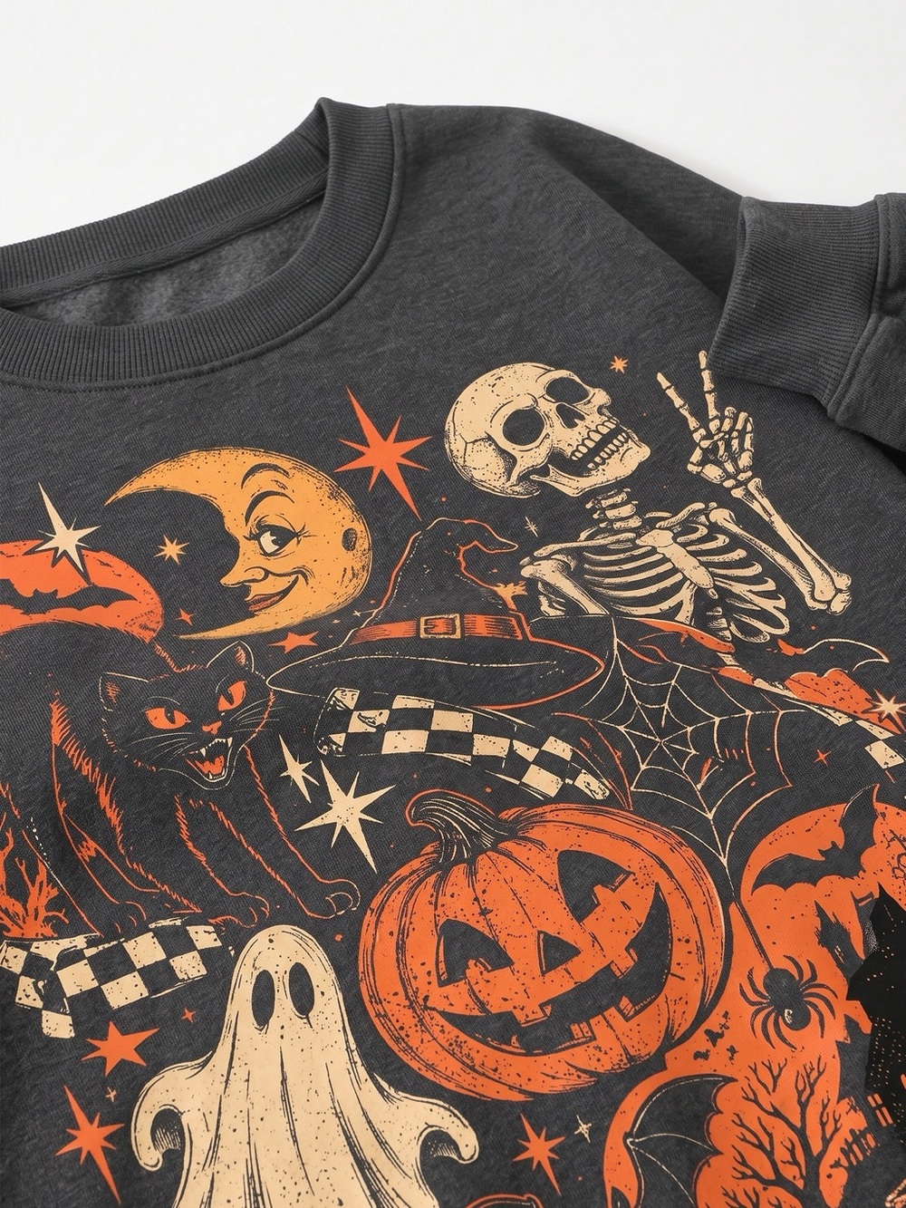 Spooky Collage Checkerboard Halloween Charcoal Sweatshirt - Picture 3 of 4